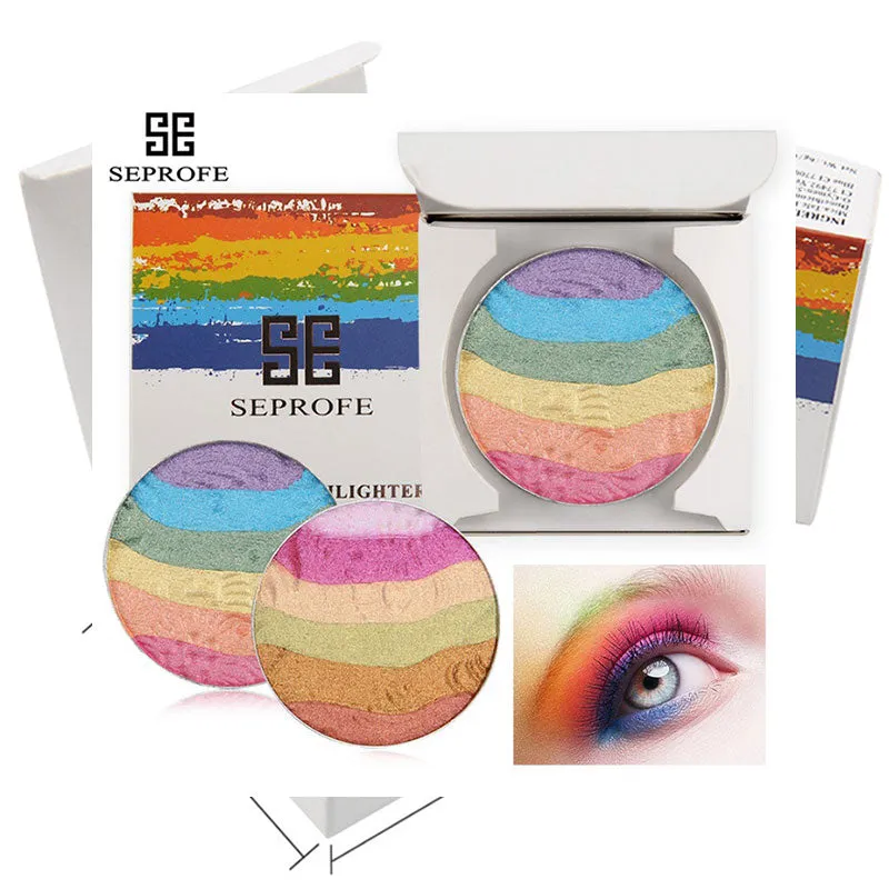 12 Pieces) Wholesale 6-Color Highlight Rainbow Eye Shadow Palette Primer