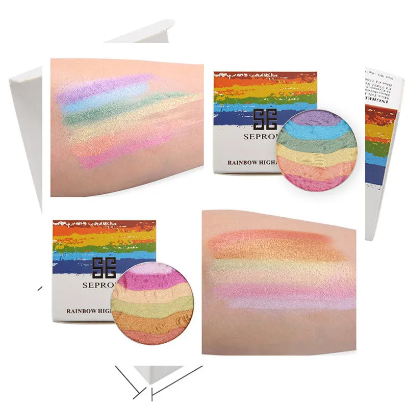 12 Pieces) Wholesale 6-Color Highlight Rainbow Eye Shadow Palette Primer