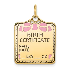 14k Yellow Gold Pink Birth Certificate Pendant