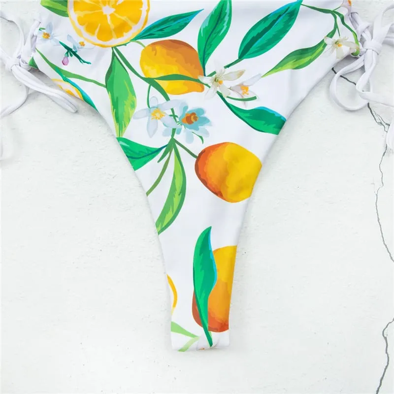 30 Pair's) Deep V Lace-Up Graphic Printed Swimsuit