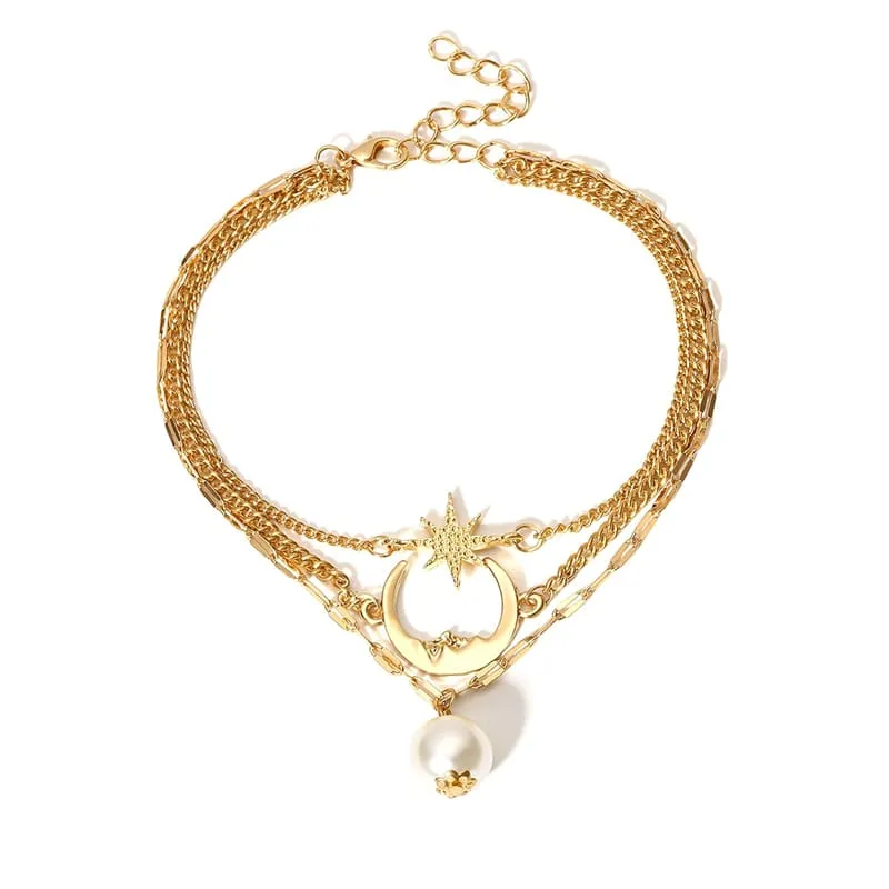 30 Pieces) Minimalist Moon And Star Design Chain Anklet