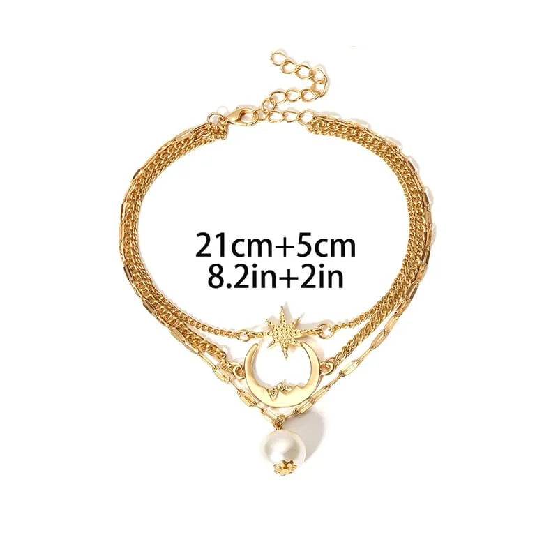 30 Pieces) Minimalist Moon And Star Design Chain Anklet