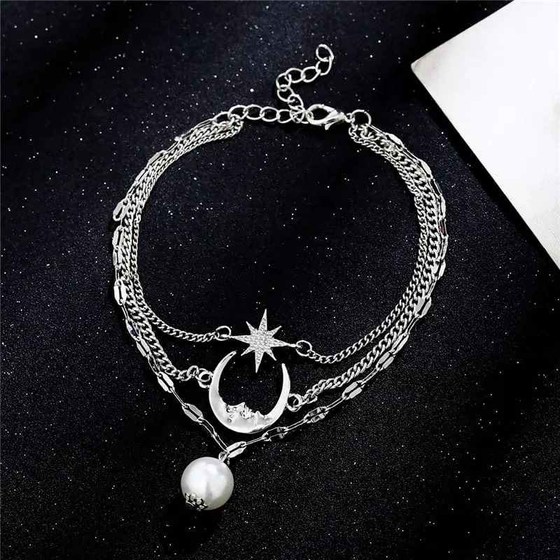 30 Pieces) Minimalist Moon And Star Design Chain Anklet
