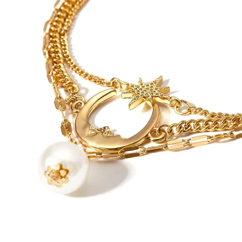 30 Pieces) Minimalist Moon And Star Design Chain Anklet