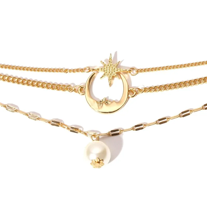 30 Pieces) Minimalist Moon And Star Design Chain Anklet