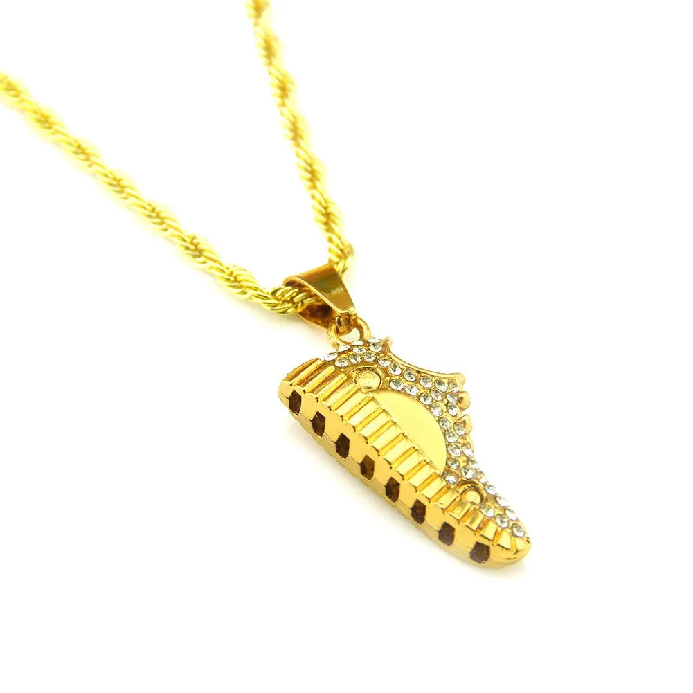 30 Pieces) Unique Shoe Design Golden Color Alloy Pendant Rhinestone Necklace