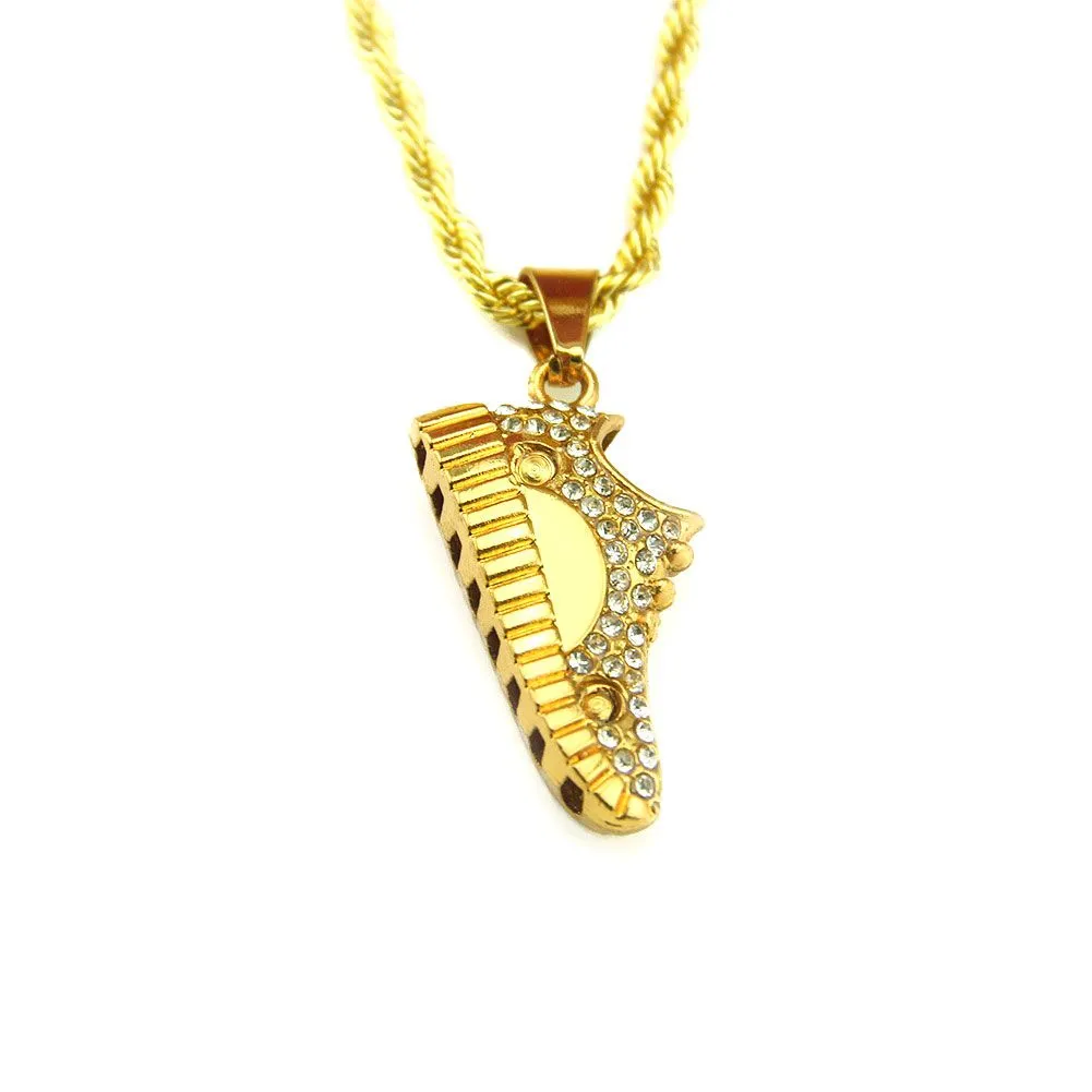 30 Pieces) Unique Shoe Design Golden Color Alloy Pendant Rhinestone Necklace