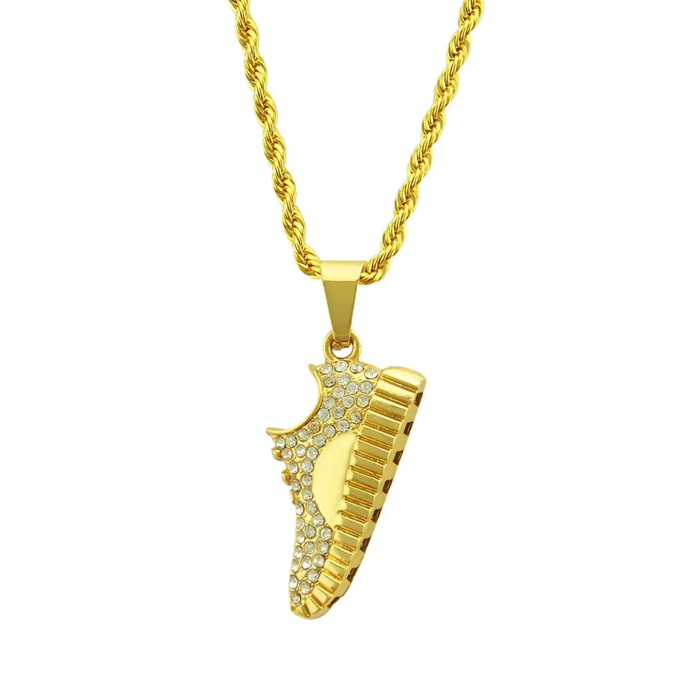 30 Pieces) Unique Shoe Design Golden Color Alloy Pendant Rhinestone Necklace