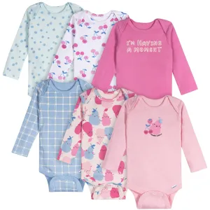 6-Pack Baby Girls Pears Long Sleeve Onesies® Bodysuits