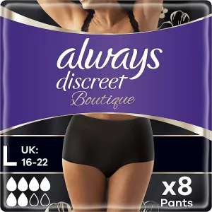 Always Discreet Boutique, Incontinence Underwear Black Large x8 x3 Packs