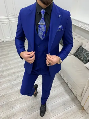 Amato Royal Blue Slim Fit Peak Lapel Suit: Sophisticated Elegance