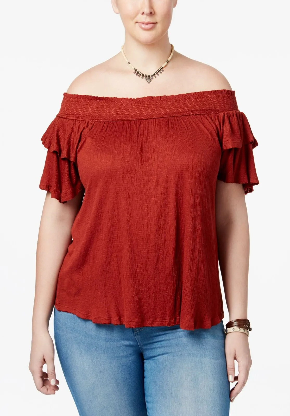 American Rag Women's Off The Shoulder Peasant Top. 7TK10BNN Brown Medium