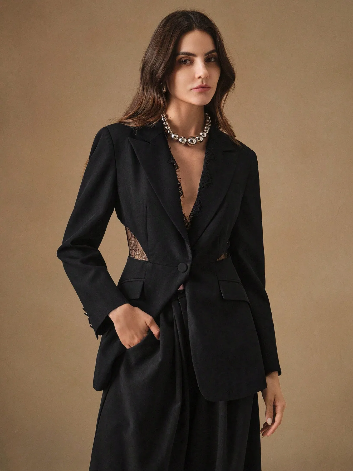 Anewsta Blazer de mujer con parchwork de encaje en Cherry Vibes