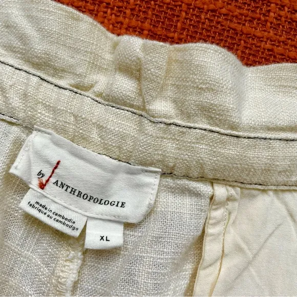 Anthropologie Linen Blend Belted Beach Shorts In Pearl Cream Size XL NWT