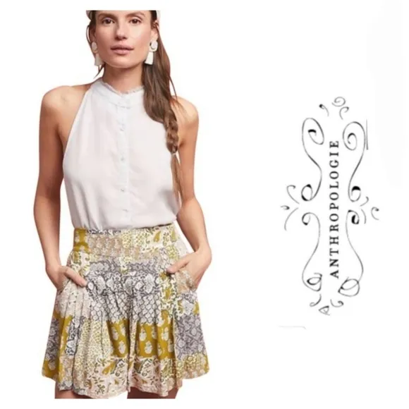 Anthropologie Maeve Patchwork Print Wide Leg Flowy Short Small