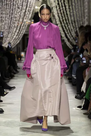 Berry Satin Crepe Blouse with Neck Tie Detail