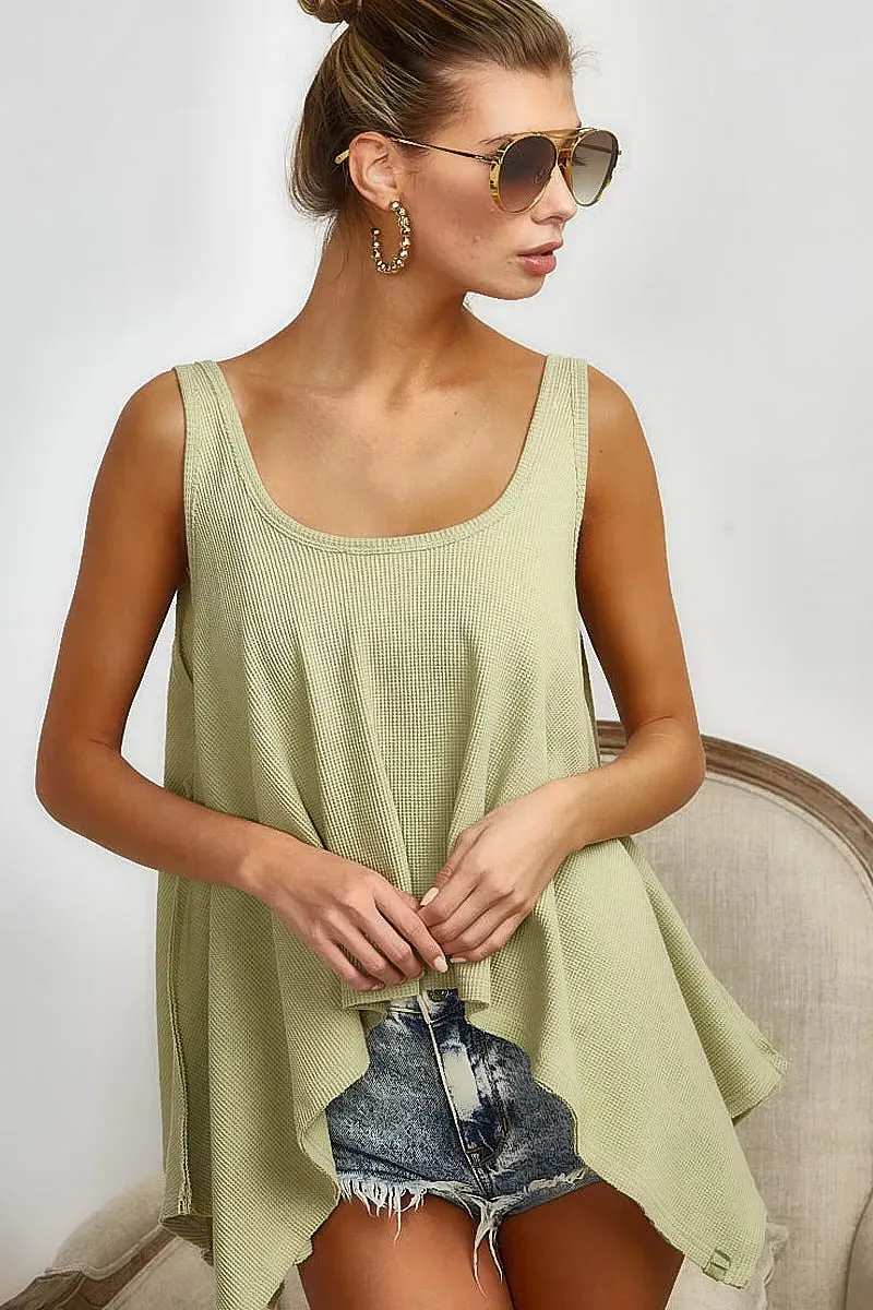 BiBi High and Low Flare Knit Tank Top