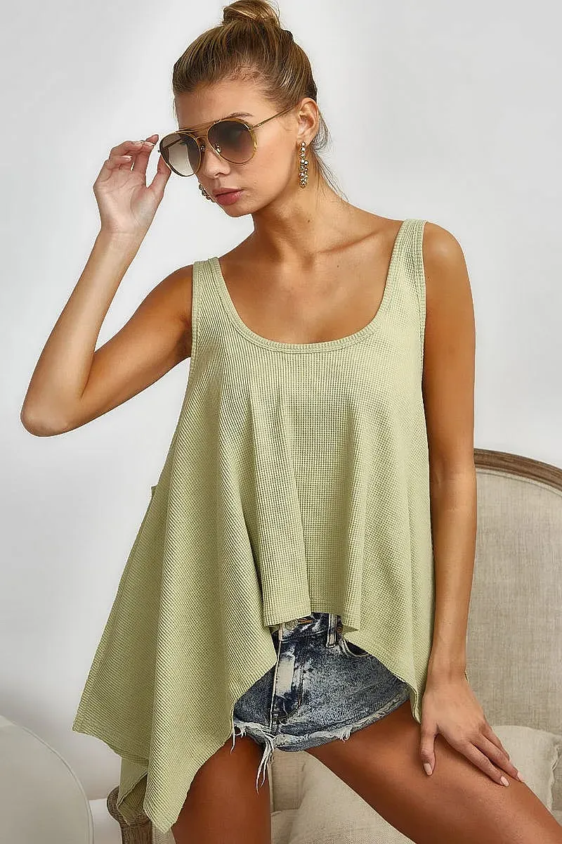 BiBi High and Low Flare Knit Tank Top