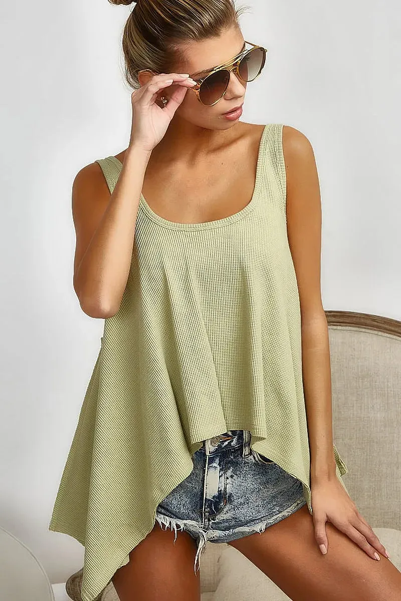 BiBi High and Low Flare Knit Tank Top