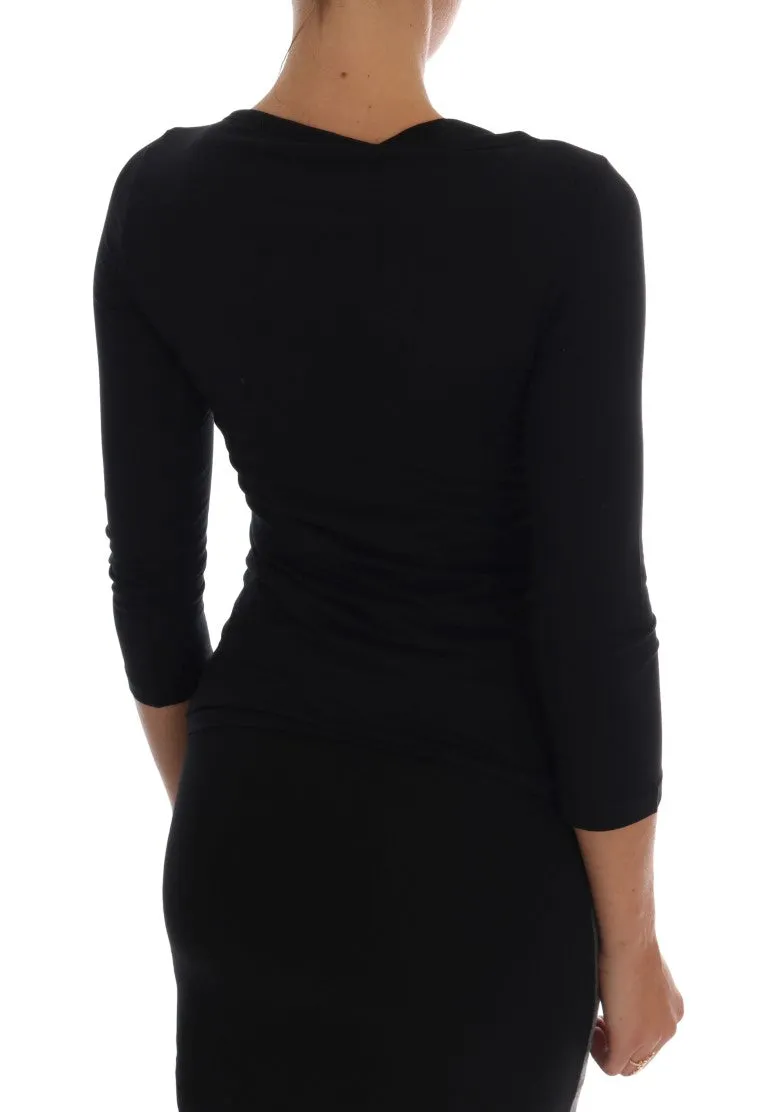 Black 3/4 Sleeve Cotton Stretch Top
