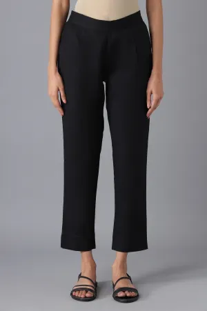 Black Cotton Flax Women Trousers
