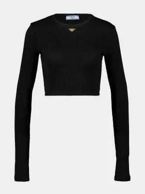 Black Cropped Long-Sleeve Top