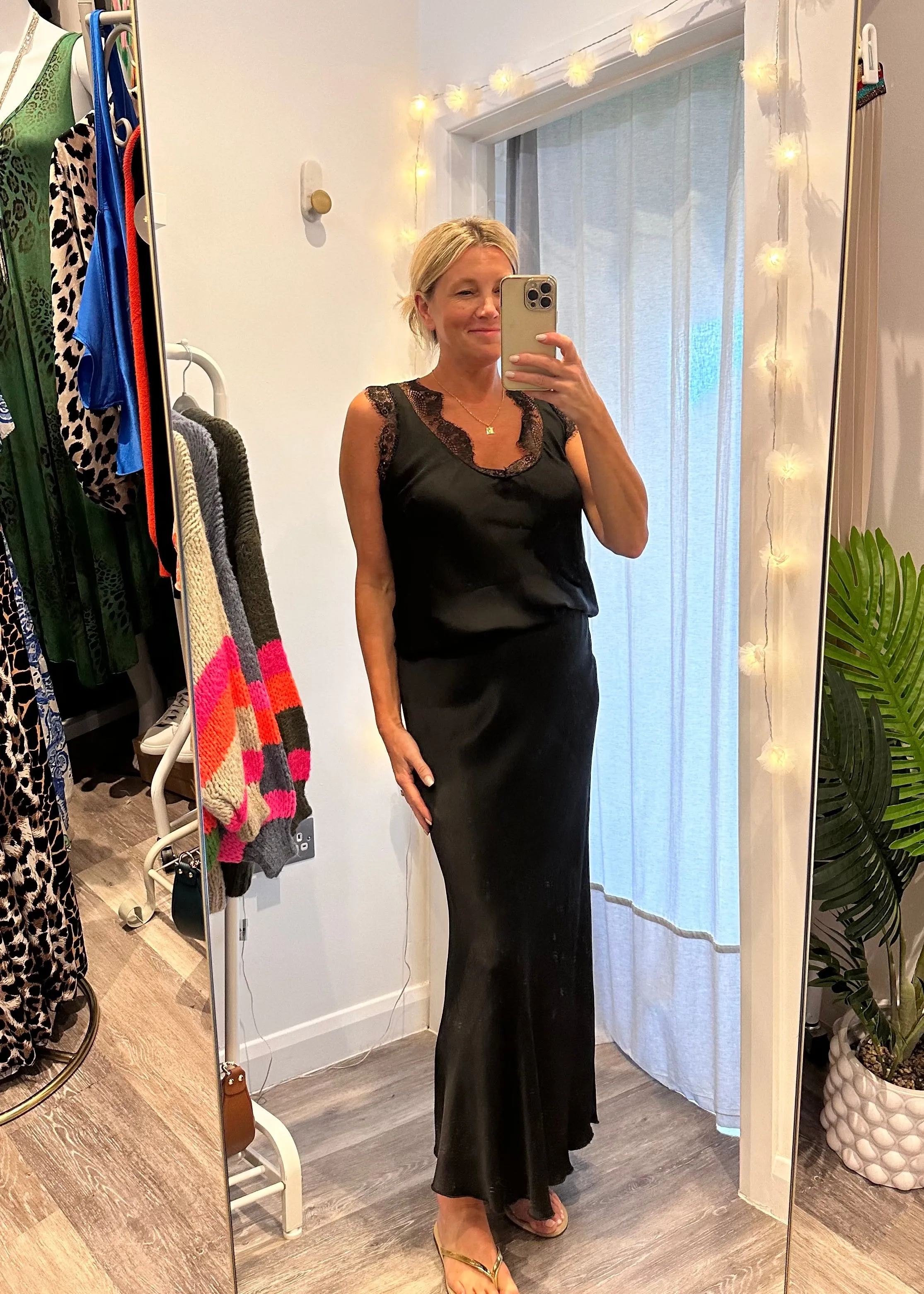 Black Satin Slip Skirt