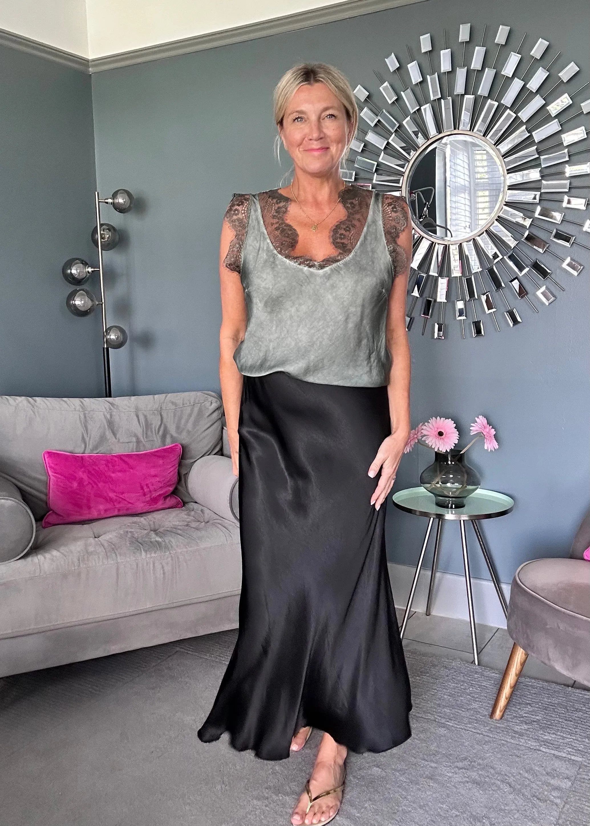 Black Satin Slip Skirt