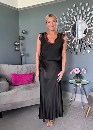 Black Satin Slip Skirt