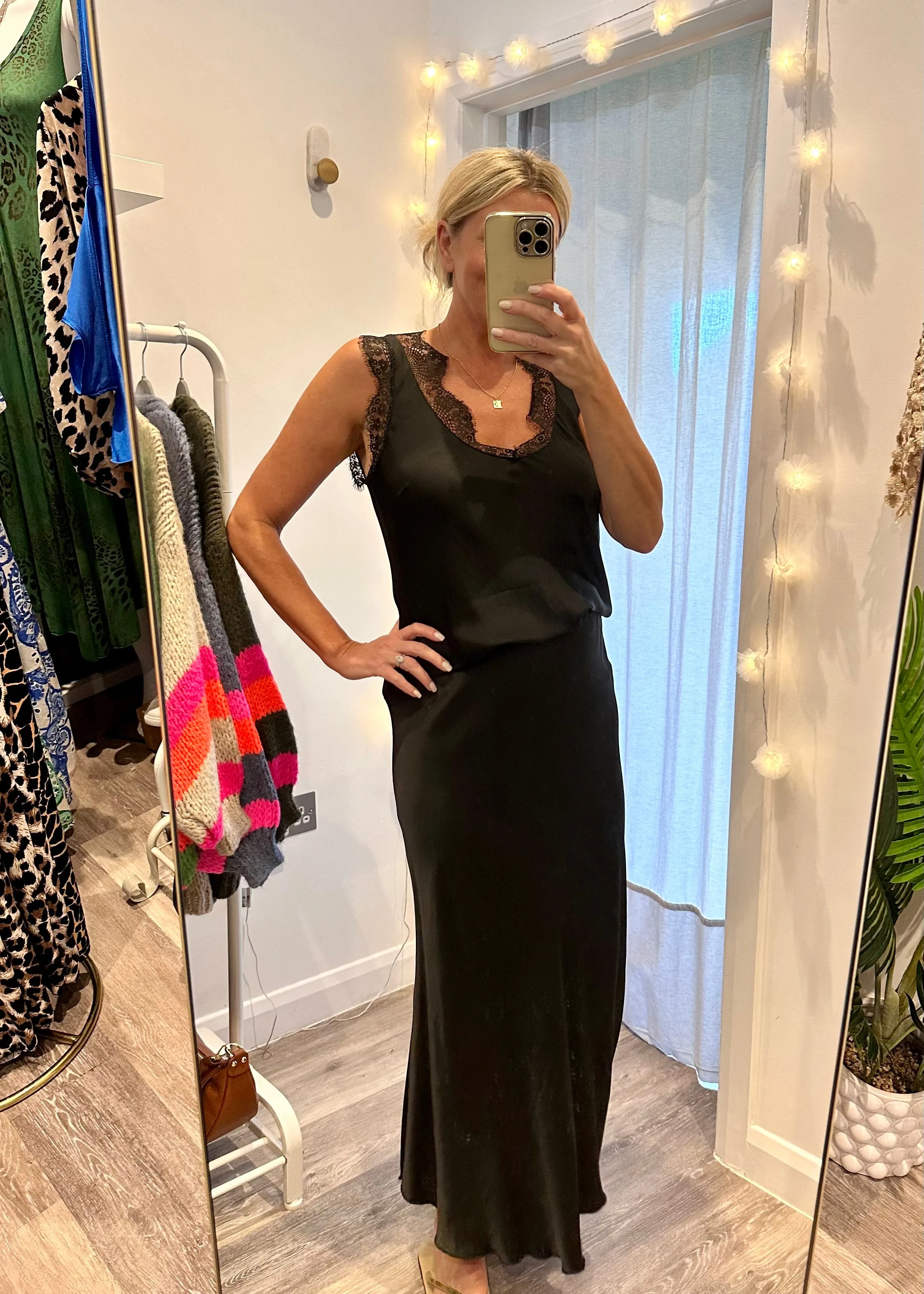 Black Satin Slip Skirt
