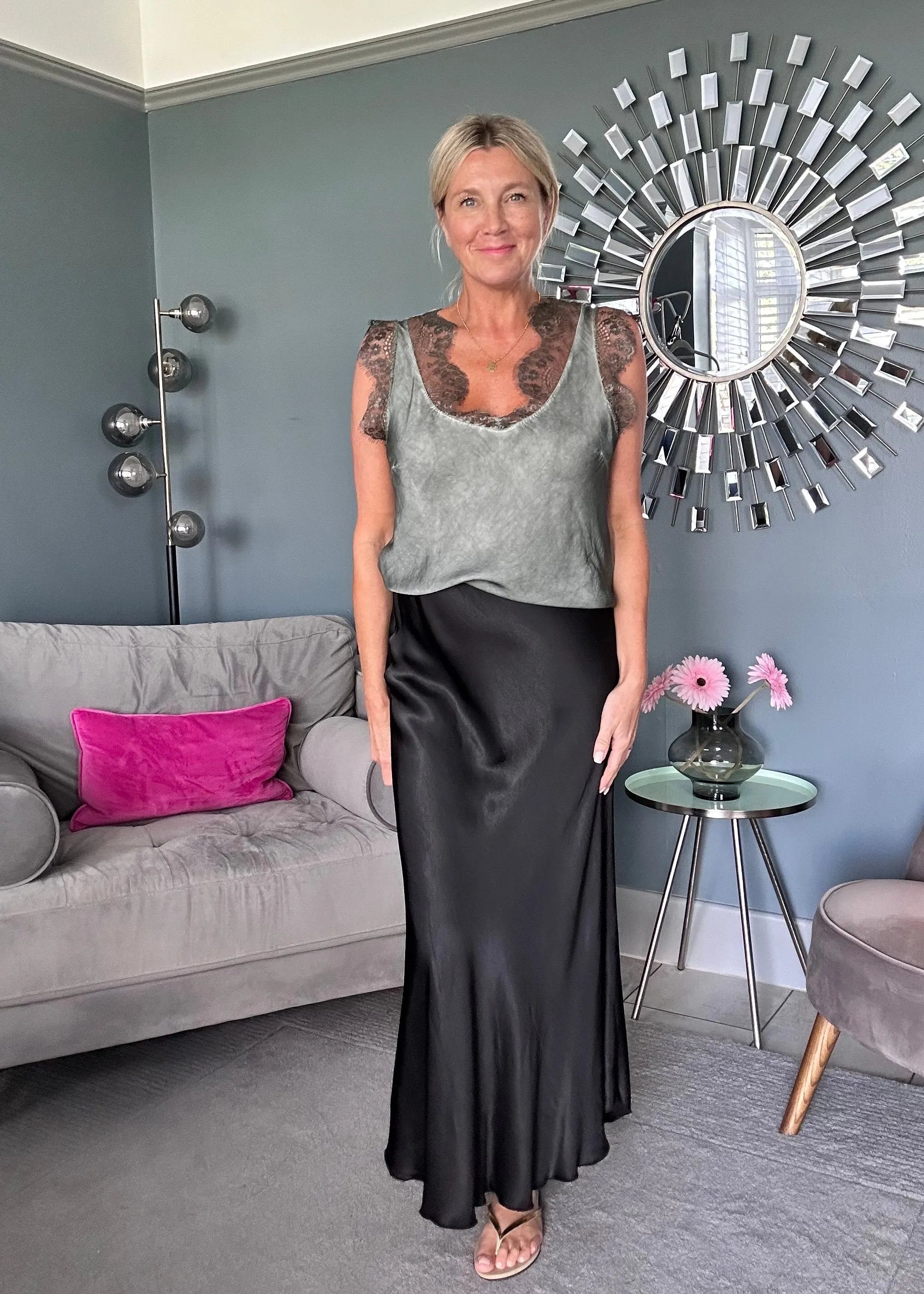Black Satin Slip Skirt