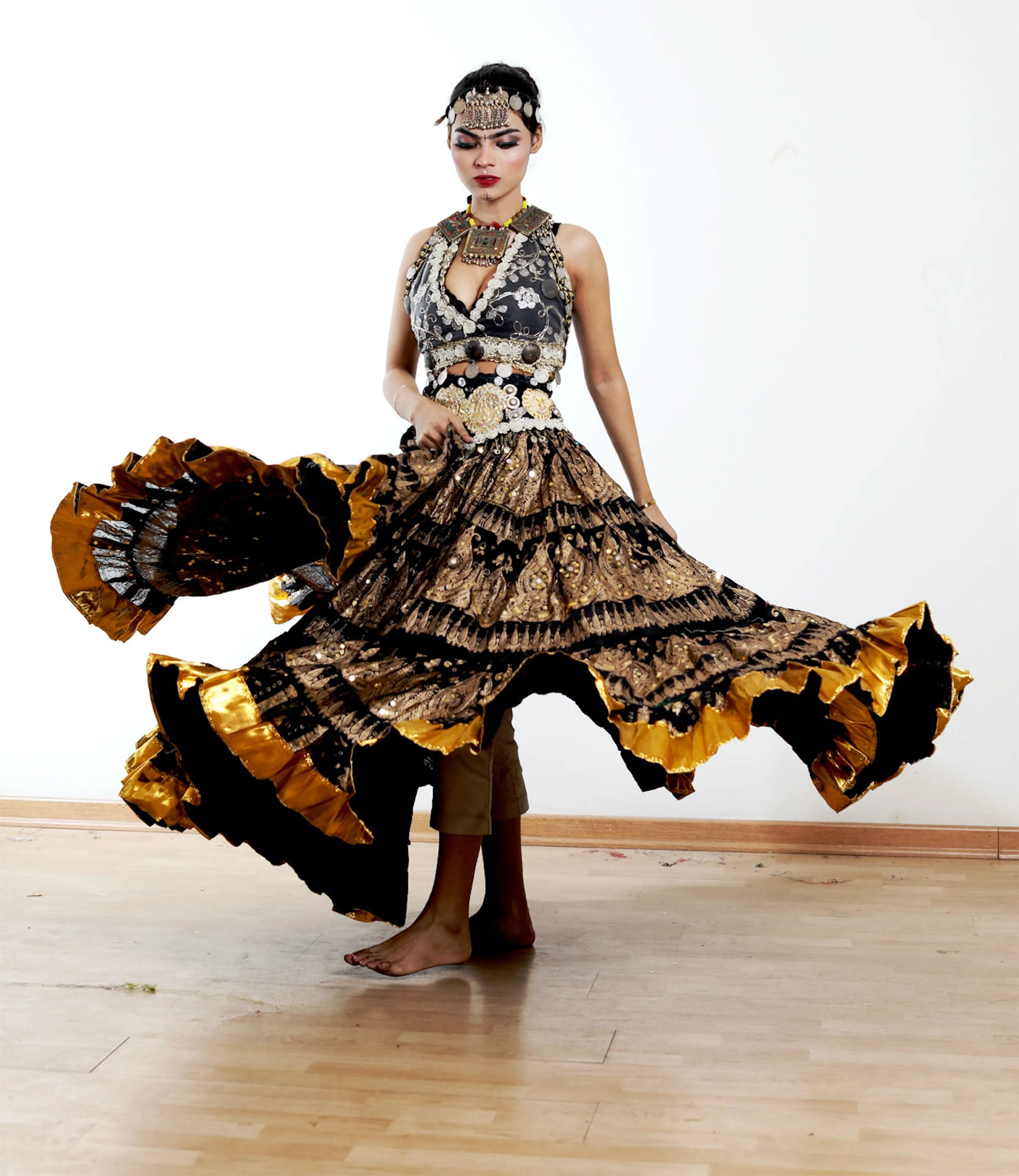 Block print skirt Beauty 4 Border skirt with shiny trim WLS