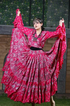 Block print skirt Pink with Silver Design WLS