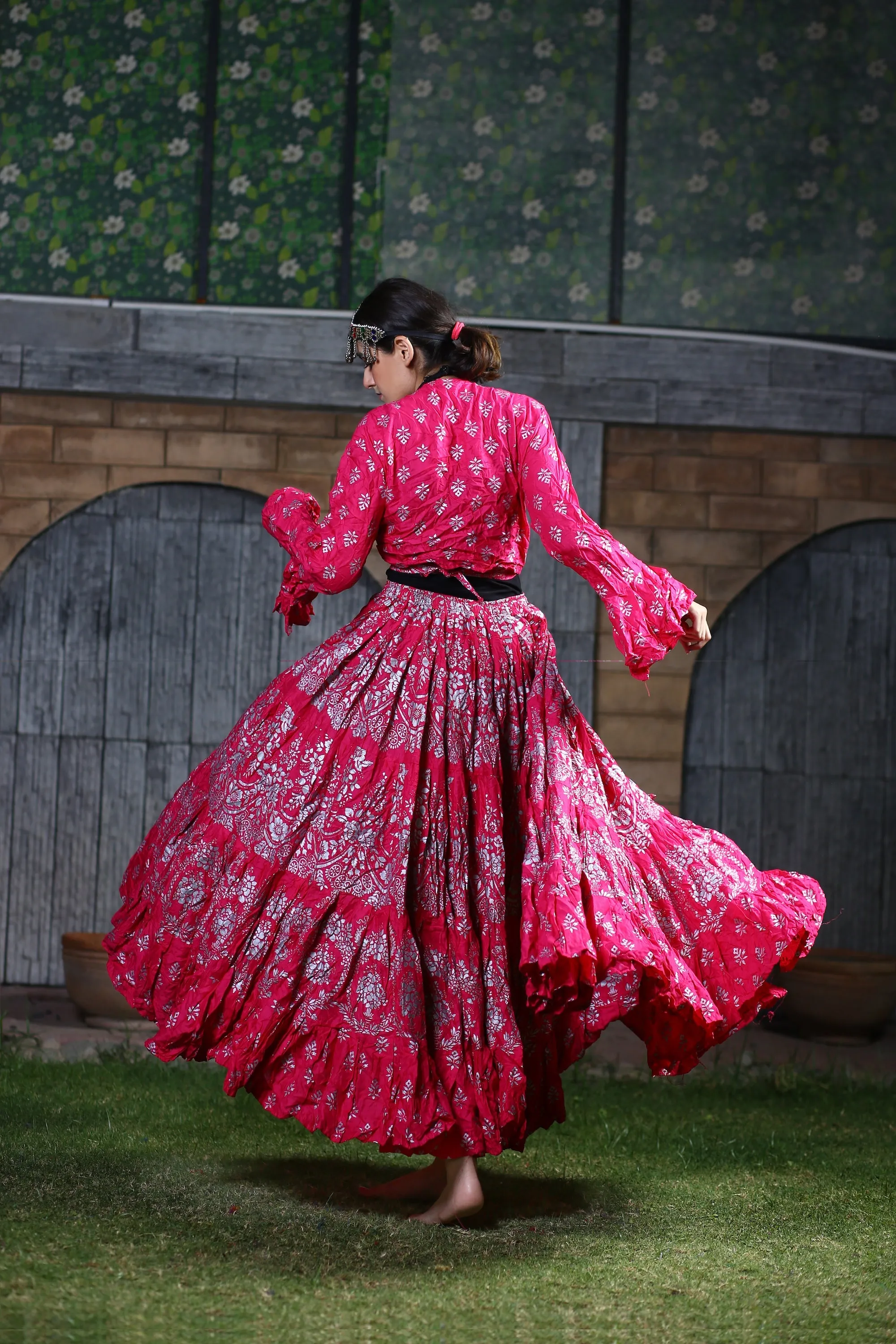 Block print skirt Pink with Silver Design WLS