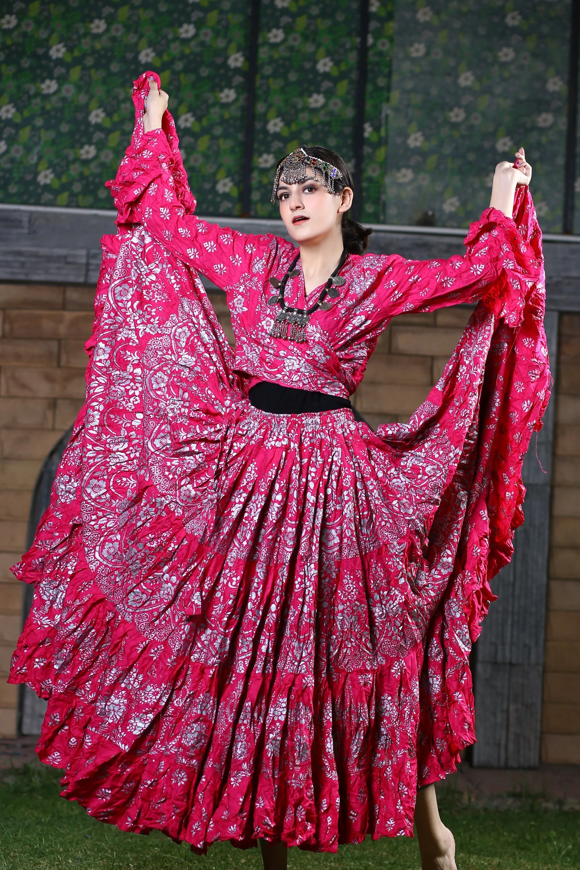 Block print skirt Pink with Silver Design WLS