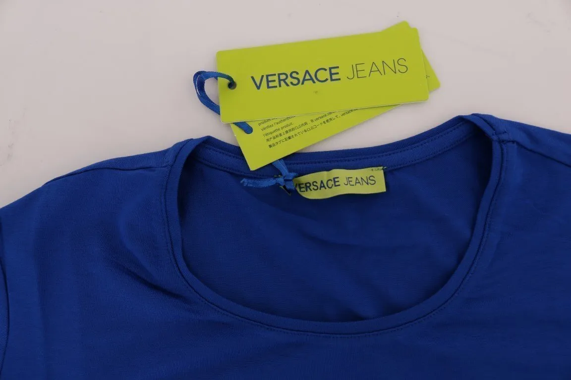 Blue Stretch Logo Motive Print Blouse