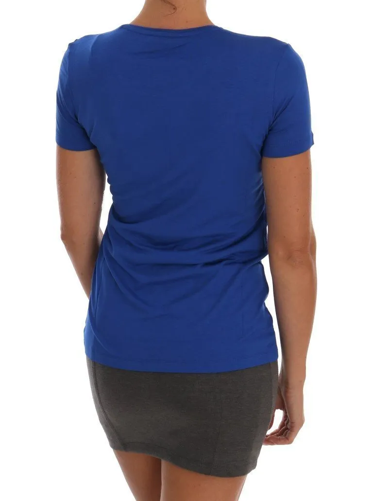 Blue Stretch Logo Motive Print Blouse
