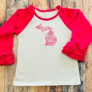 Boutique Ruffle Girl Top 4 Pink White Michigan Embroidered Top