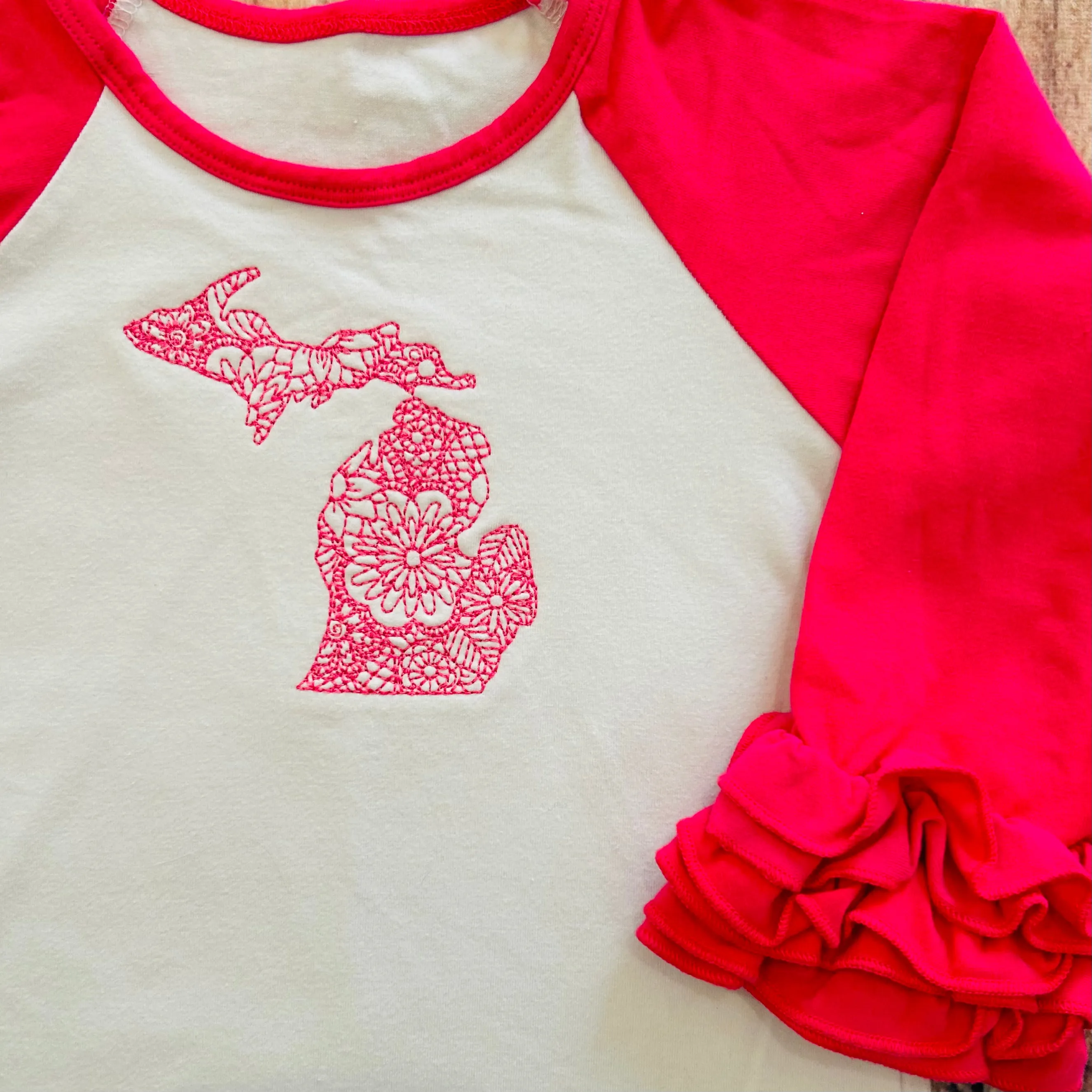 Boutique Ruffle Girl Top 4 Pink White Michigan Embroidered Top