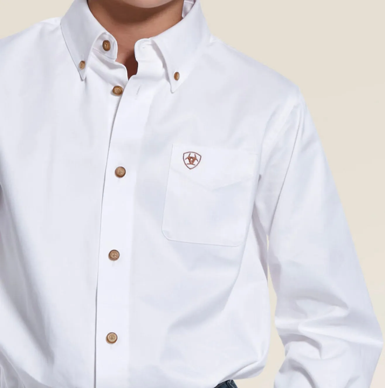 Boys Ariat White Solid Twill Classic Fit Shirt
