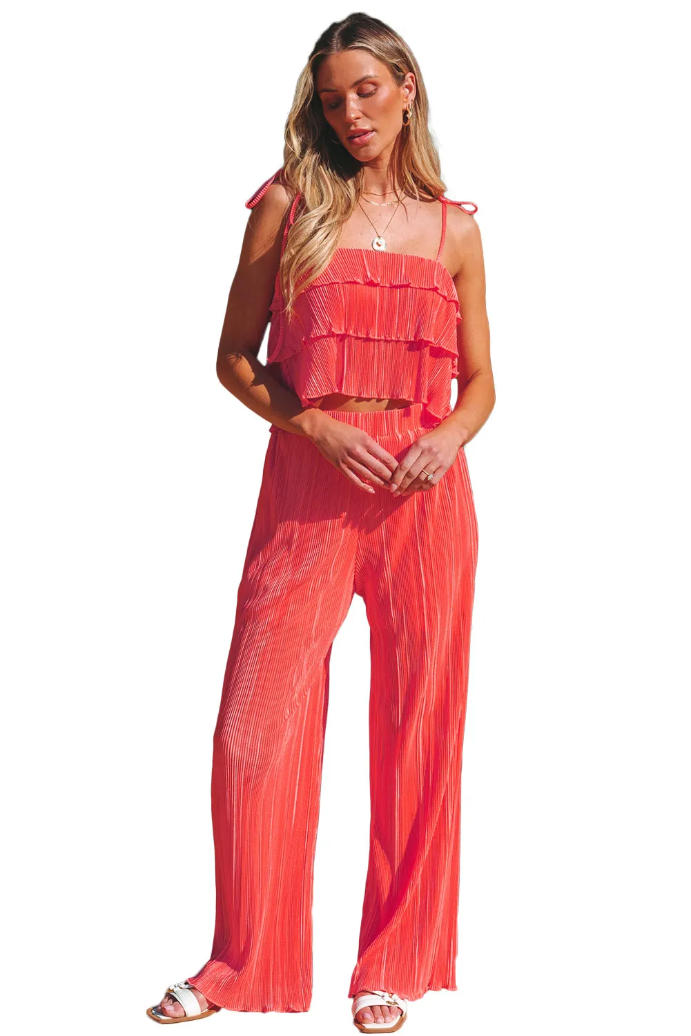 Cami Pleated Wide Leg Pants Set