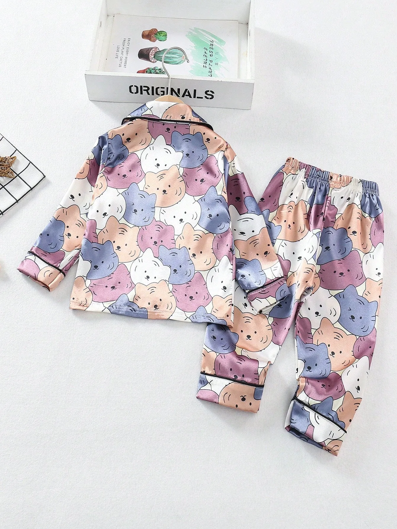 Cherry Blossom Cartoon Print Satin Pajama Set - FD