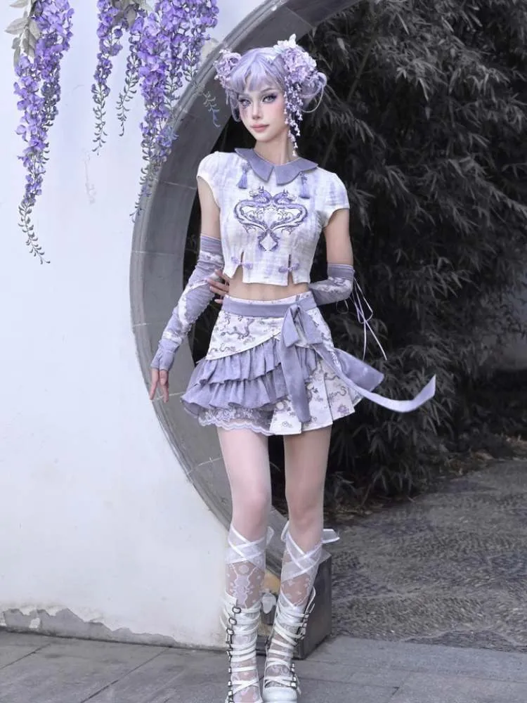 Chinese Style Dragon Print Stretch Knit T-Shirt【s0000009043】