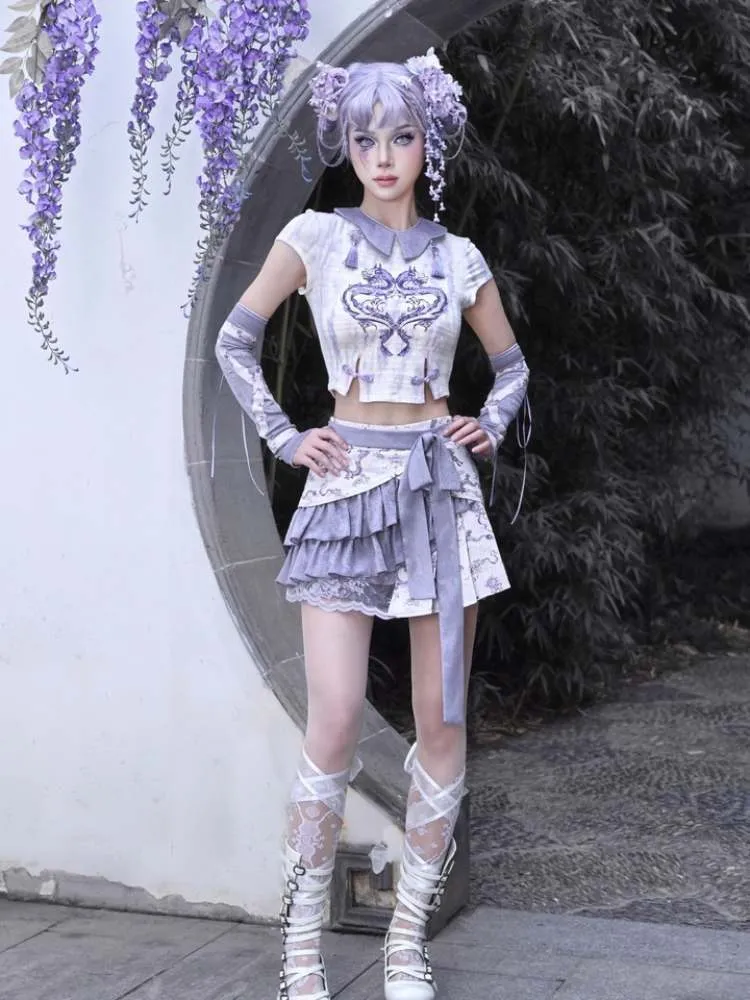 Chinese Style Dragon Print Stretch Knit T-Shirt【s0000009043】