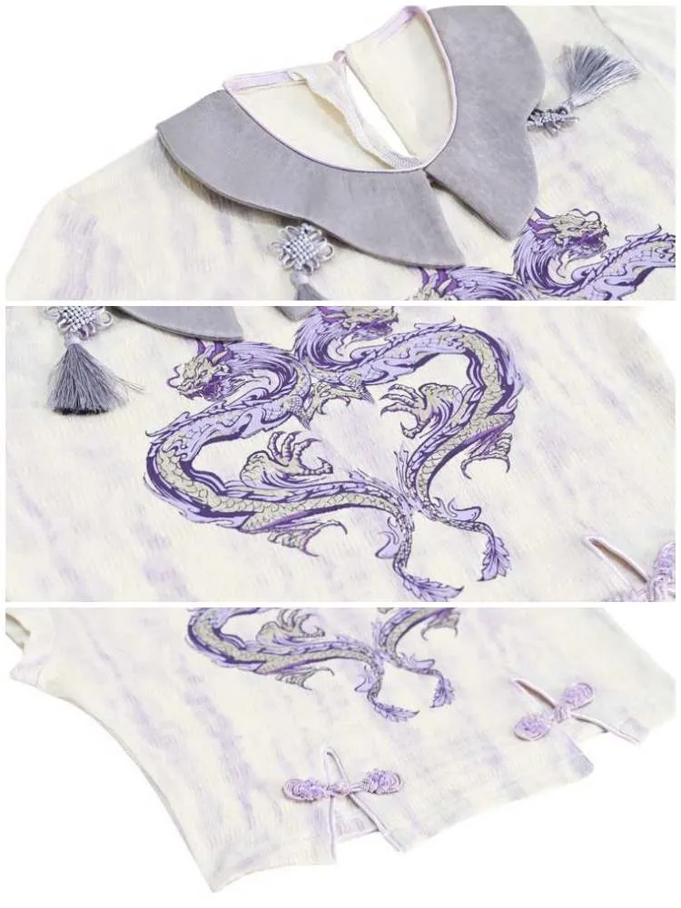 Chinese Style Dragon Print Stretch Knit T-Shirt【s0000009043】