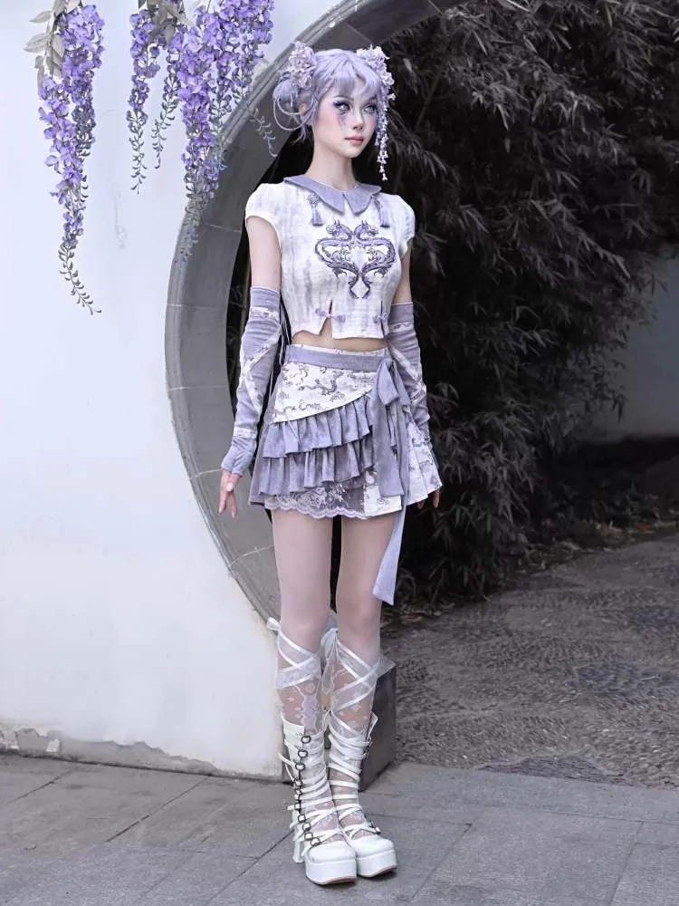 Chinese Style Dragon Print Stretch Knit T-Shirt【s0000009043】