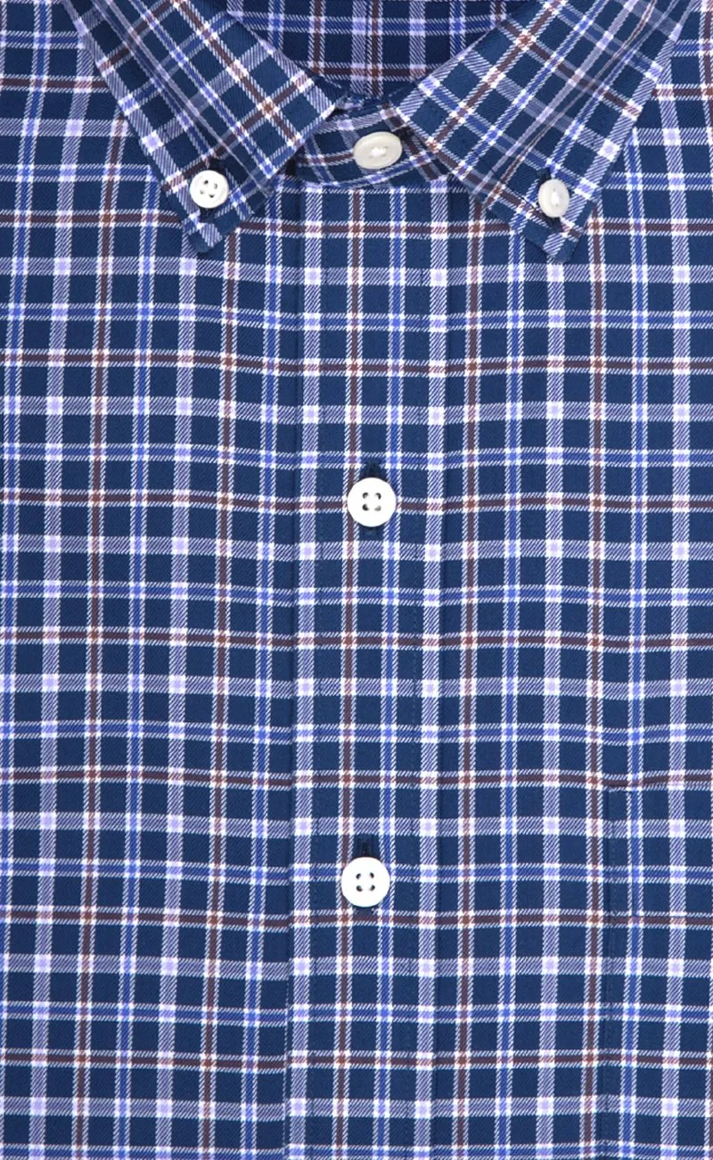 Classic Fit Blue Multi Plaid Twill Button-Down Collar Supima® Cotton Non-Iron Sport Shirt (B/T)
