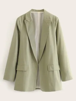 CM-CS830213 Women Casual Seoul Style Long Sleeve Lapel Neck Pocket Side Solid Blazer - Green