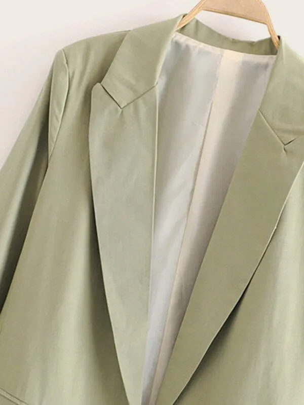 CM-CS830213 Women Casual Seoul Style Long Sleeve Lapel Neck Pocket Side Solid Blazer - Green