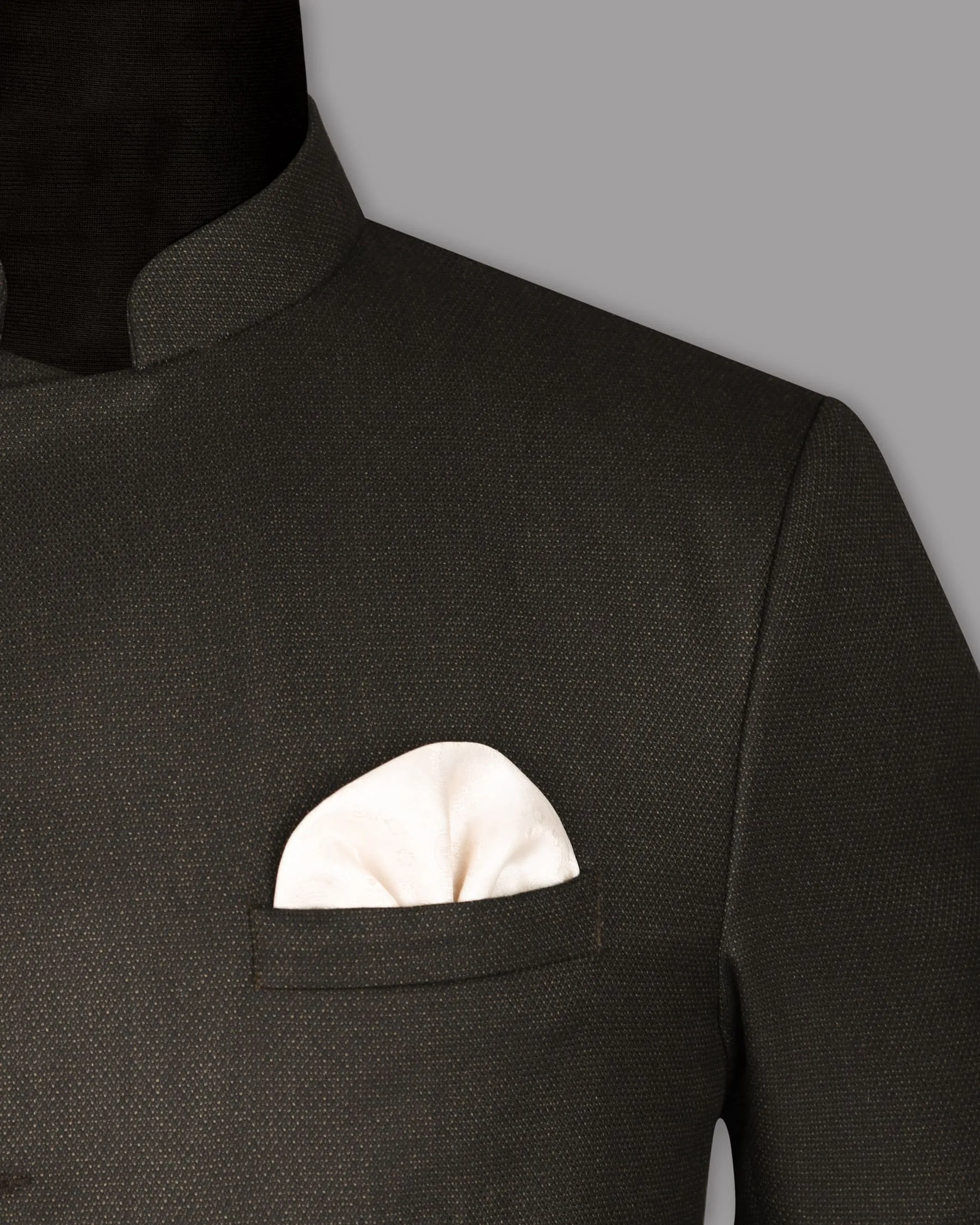 Coffee Brown Textured Cross Buttoned Bandhgala/Mandarin Wool blend Blazer
